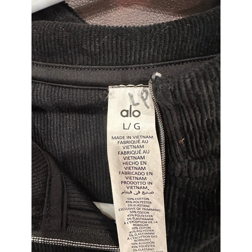 ALO YOGA Corduroy Quarter Zip Cropped Top Black Short Sleeve Size‎ L